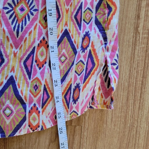 Chicos Top Shirt Womens Large Pink Linen Southwest Button Front Casual Career - Picture 11 of 16